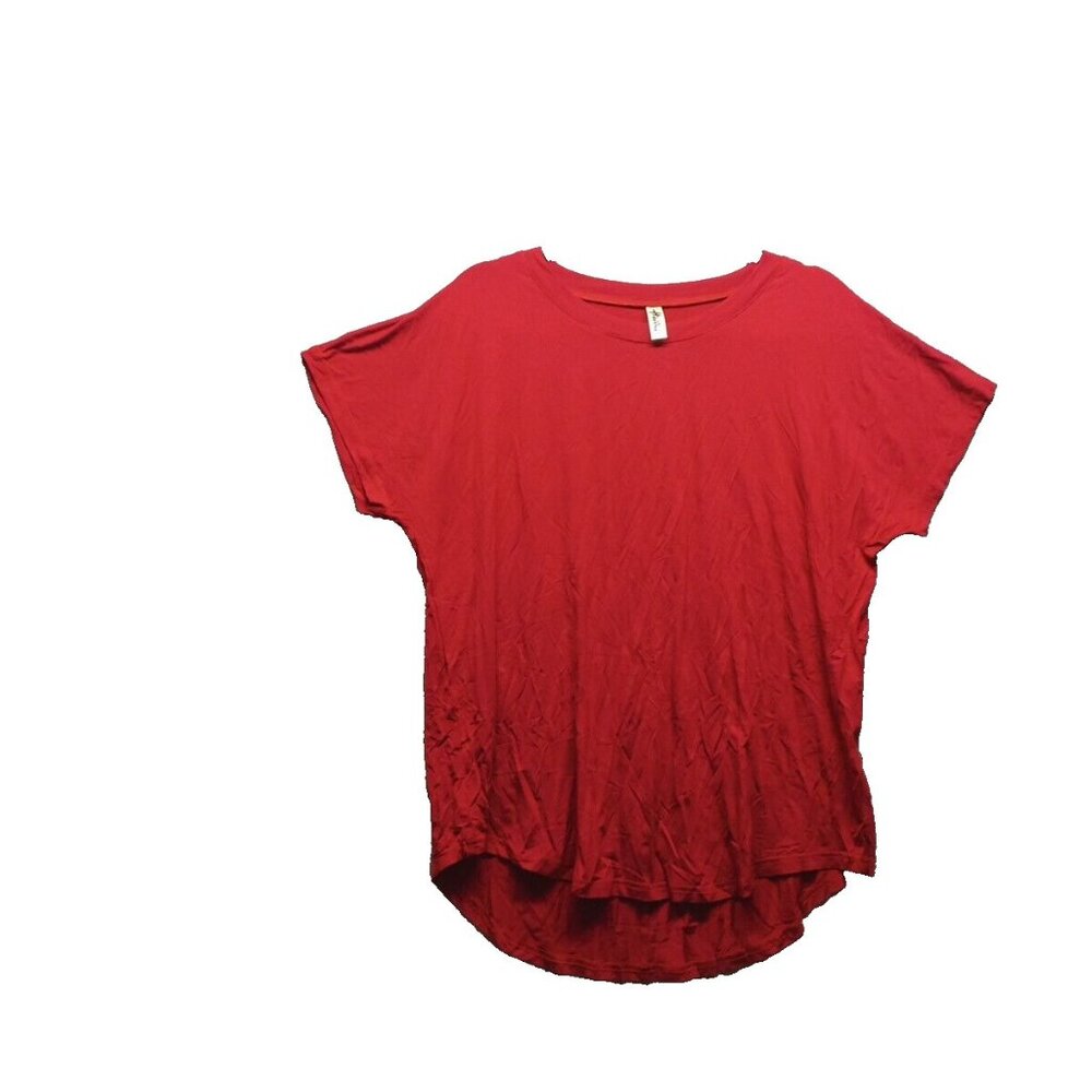 HEROU T-Shirt Size L (12-14) Women Short Sleeve Casual Red Knit Scallop Hem